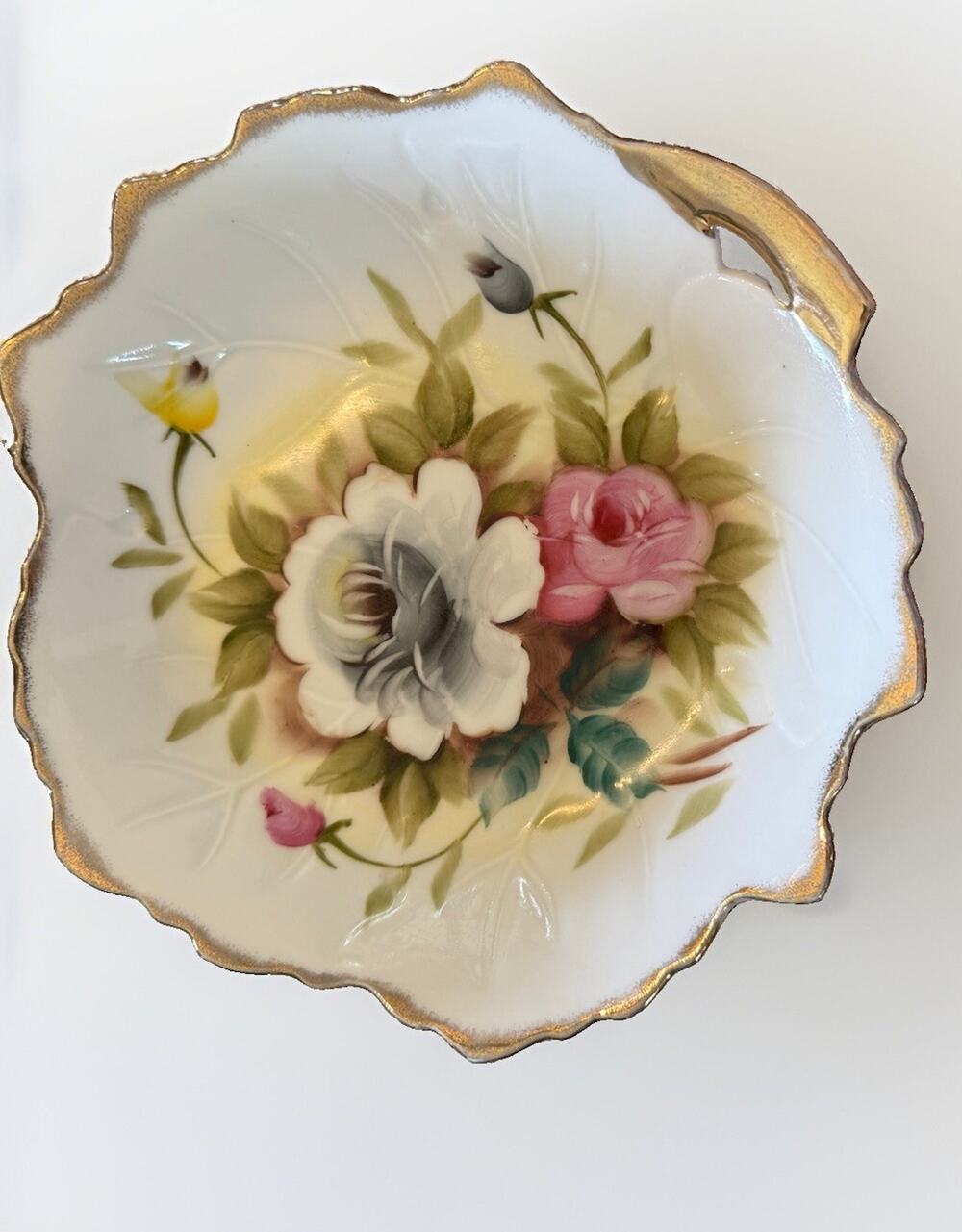 Vintage Ardalt Lenwile Hand Painted Roses Dish Pink & White Japan 8 3/4”DIA